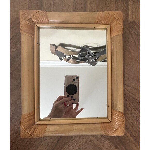 VTG MCM Rattan Bamboo Mirror Vintage Rectangular 12.5x10in Boho Beach Coastal - Picture 4 of 9